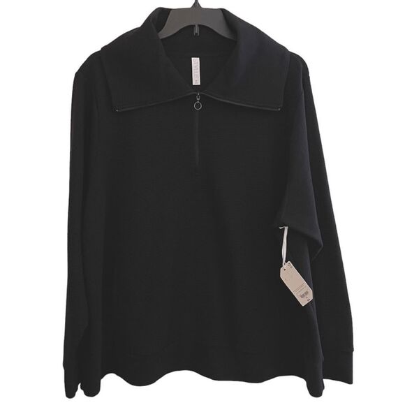 STYLUS 3X NWT🏷 Quarter-zip Black collared sweatshirt soft ribbed texture - Picture 4 of 11